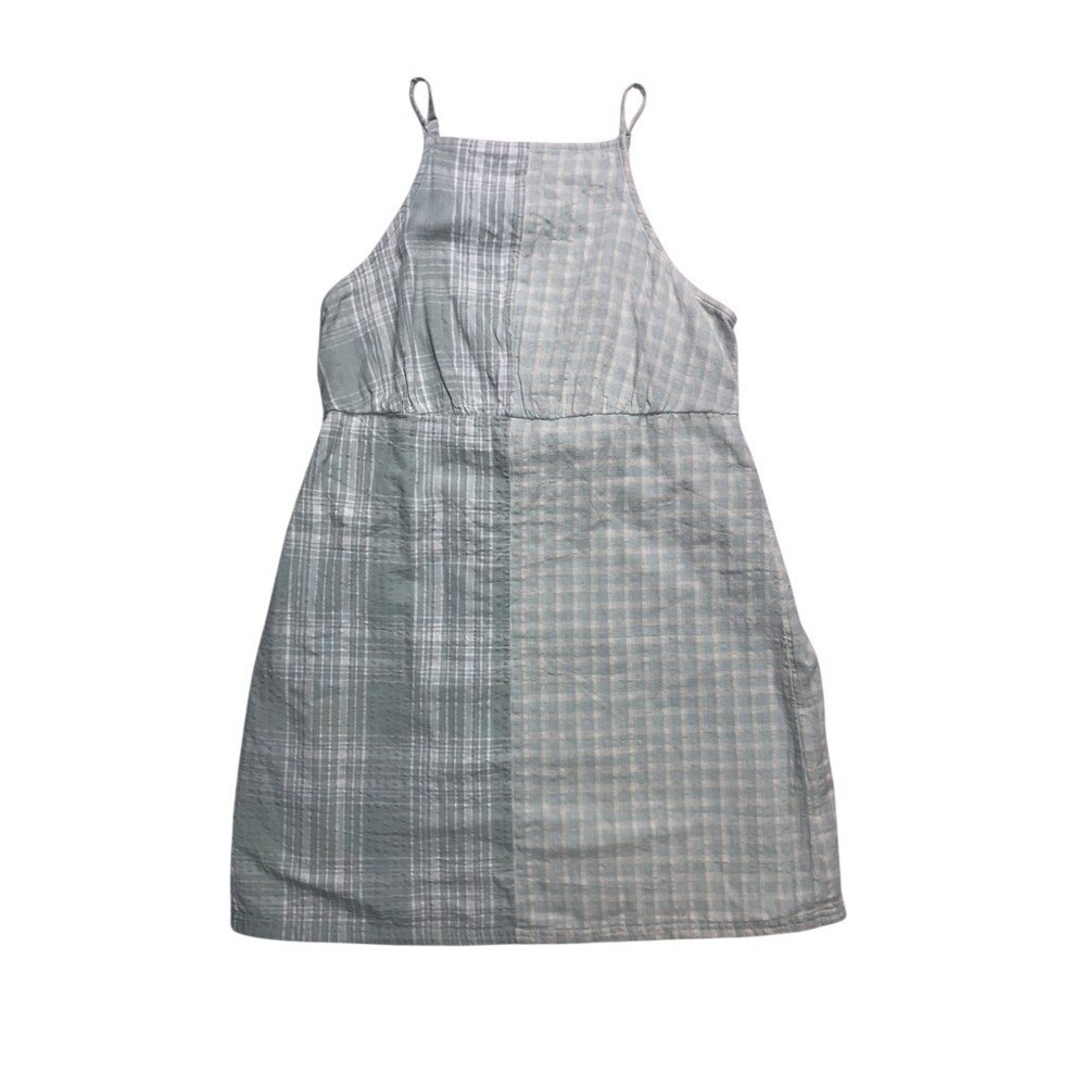 American Eagle Mini Dress Womens M Green NWT Mixed Gingham Plaid Linen Blend